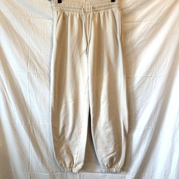 H&M Cream Sweatpants Womens Small Pull On Drawstring Ivory Wide Waistband - Picture 2 of 6